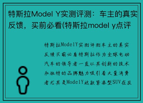 特斯拉Model Y实测评测：车主的真实反馈，买前必看(特斯拉model y点评)